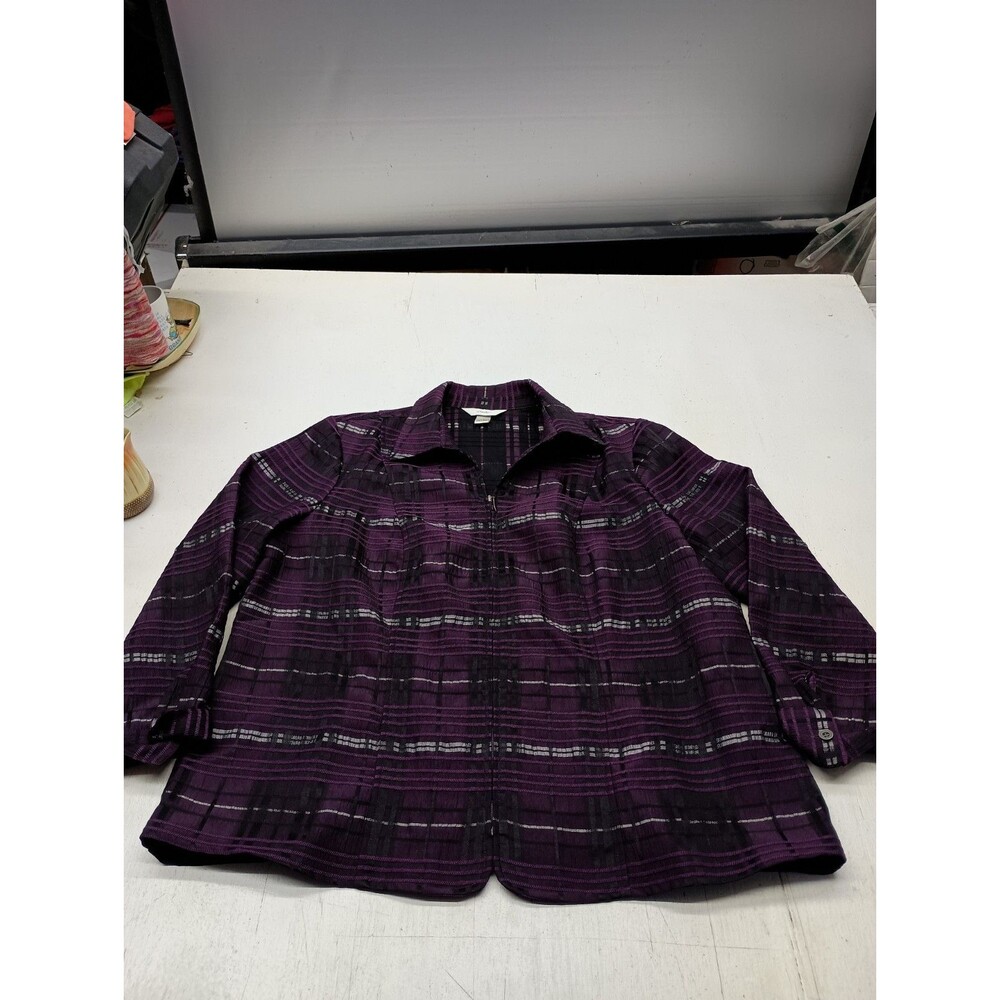 CJ Banks Womens 1X Plus Light Weight Jacket Purple Full Zip Long Sleeve